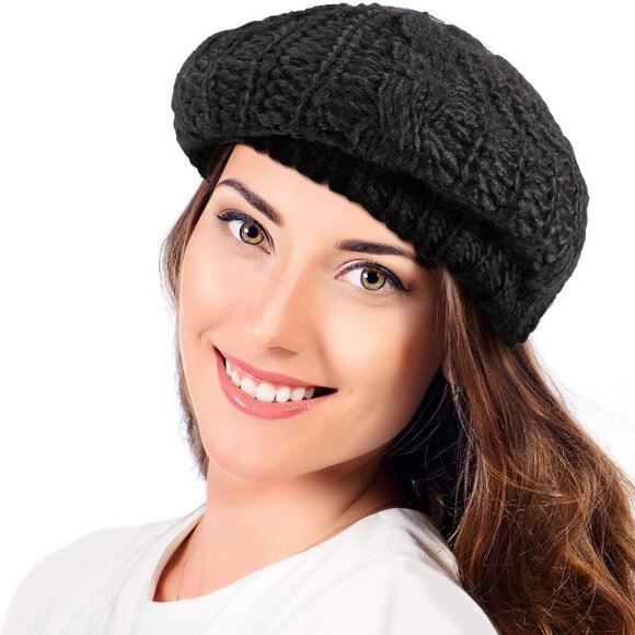 2 Pcs Women Crochet Beret Solid Color Knit Beanie Hats Lightweight Ladies Slouch - Picture 2 of 7